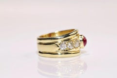Vintage CIRCA 1980s 18k Gold Natürlicher Altschliff Diamant und Cabochon Rubin Ring
