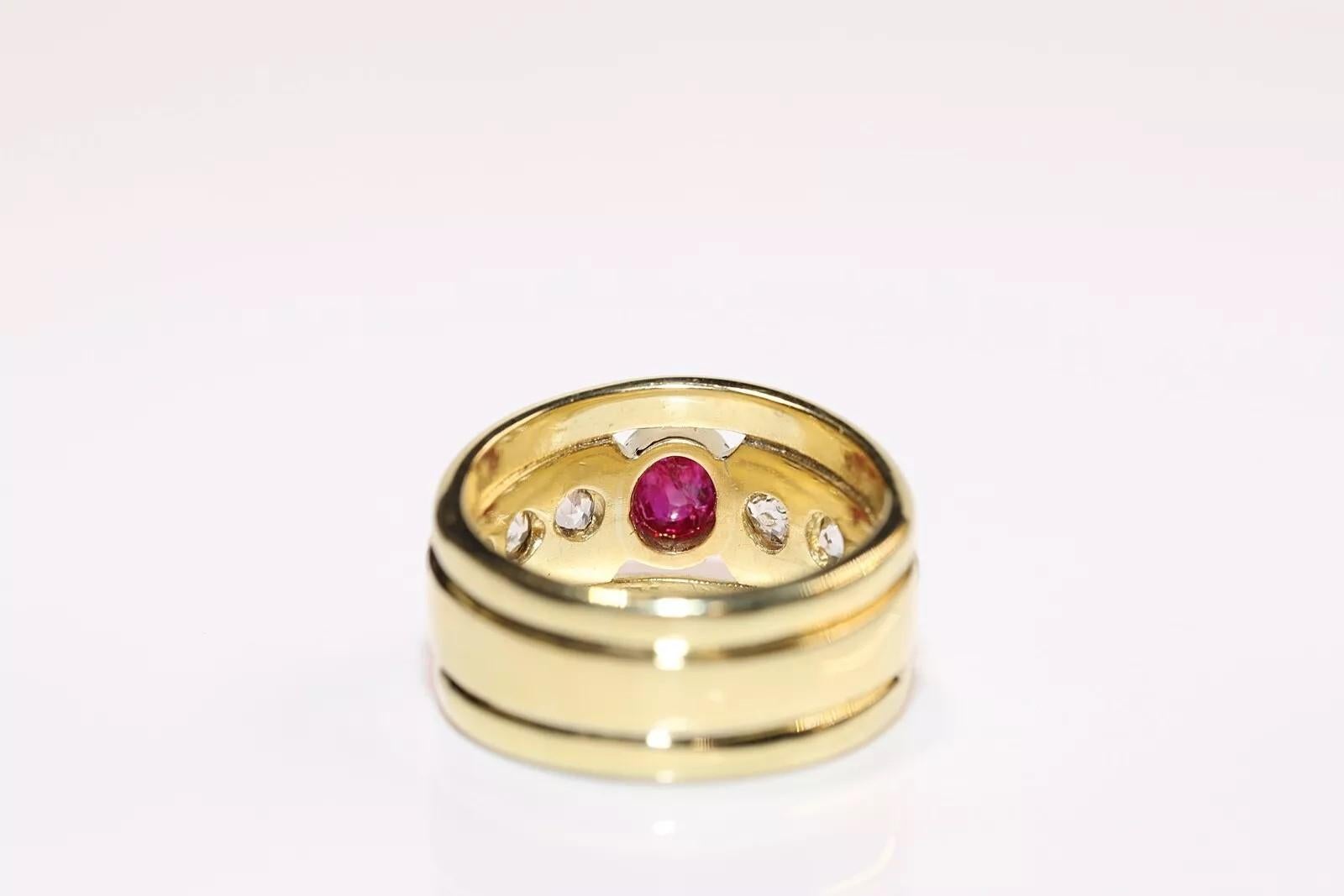 Vintage CIRCA 1980s 18k Gold Natürlicher Altschliff Diamant und Cabochon Rubin Ring (Kunsthandwerker*in) im Angebot