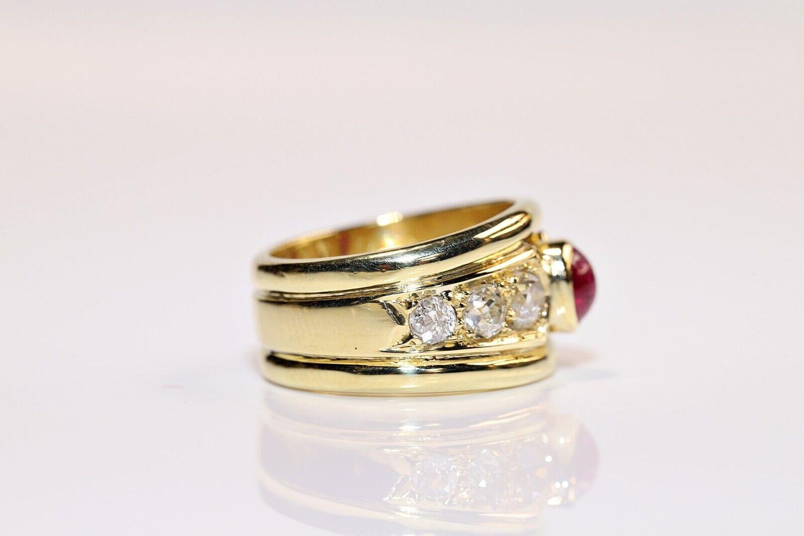 Old Mine Cut Vintage Circa 1980s 18k Gold Natural Old Cut Diamond And Cabochon Ruby Ring For Sale