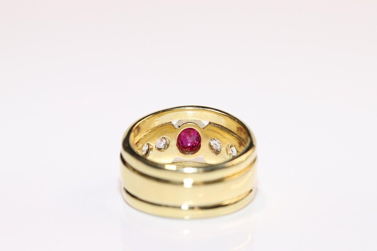 Vintage Circa 1980s 18k Gold Natural Old Cut Diamond And Cabochon Ruby Ring In Good Condition For Sale In Fatih/İstanbul, 34