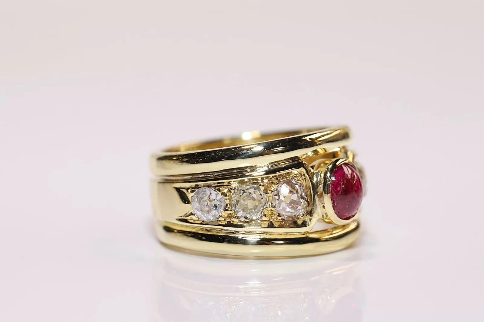 Vintage CIRCA 1980s 18k Gold Natürlicher Altschliff Diamant und Cabochon Rubin Ring Damen im Angebot