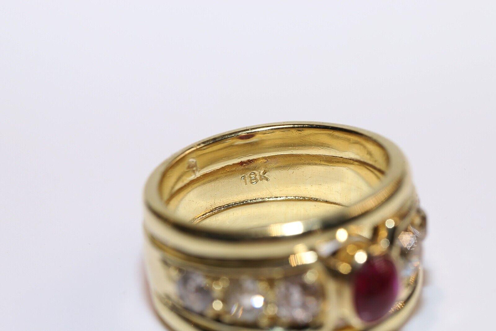 Vintage Circa 1980s 18k Gold Natural Old Cut Diamond And Cabochon Ruby Ring For Sale 1