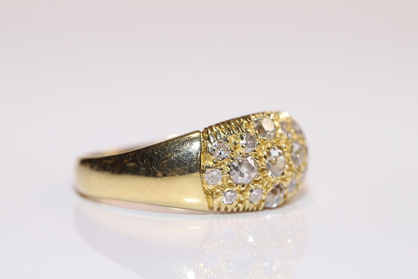 Old Mine Cut Vintage Circa 1980s 18k Gold Natural Old Cut Diamond Decorated Ring  For Sale