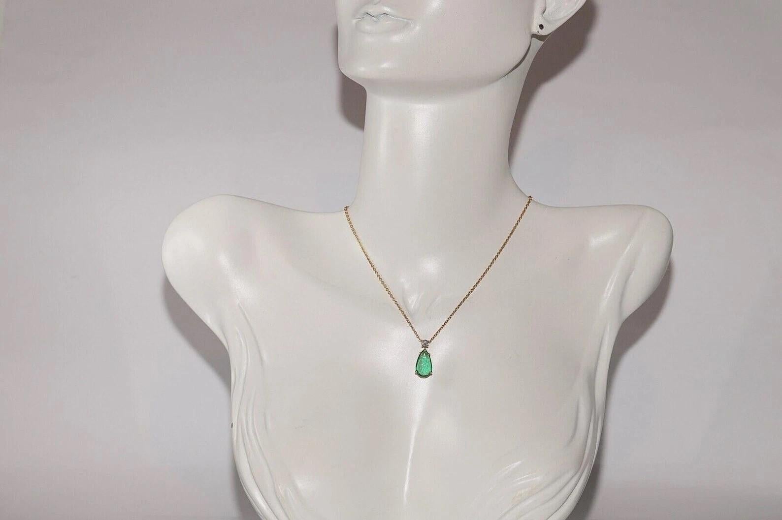 Vintage CIRCA 1980er Jahre 18k Gold natürlichen Birnenschliff Smaragd und Diamant-Halskette im Zustand „Gut“ im Angebot in Fatih/İstanbul, 34