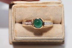 Vintage Circa 1980s 18k Gold Natural Princess Cut Diamond And Emerald Ring