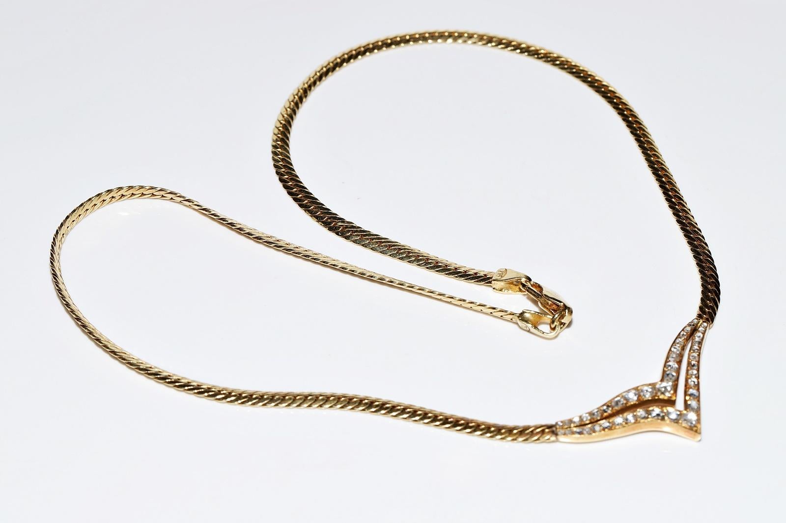 Vintage Circa 1980er Jahre 18k Gold Natürlicher Rosenschliff Diamant Dekorierte hübsche Halskette  im Angebot 5