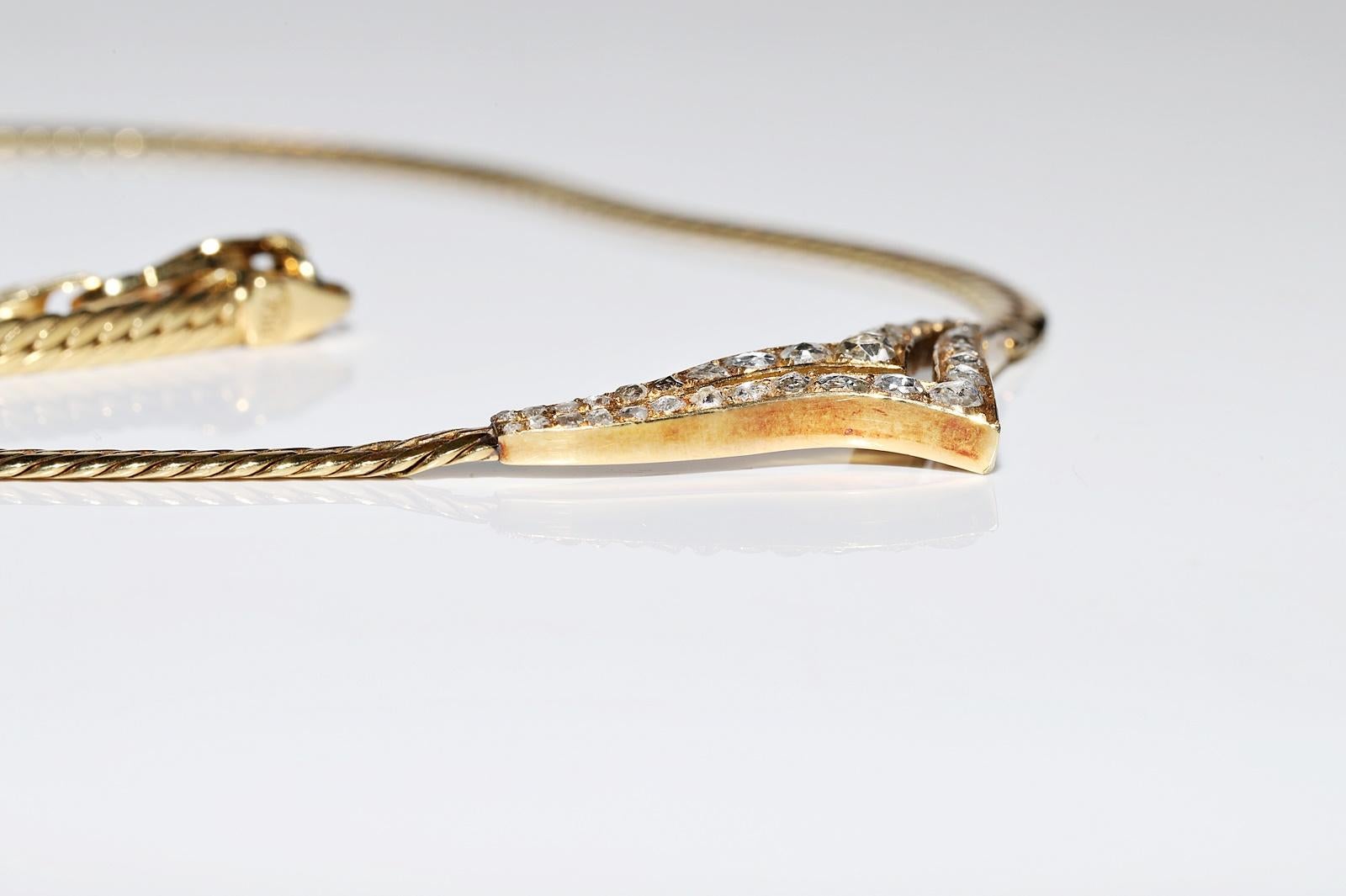 Vintage Circa 1980er Jahre 18k Gold Natürlicher Rosenschliff Diamant Dekorierte hübsche Halskette  im Angebot 7