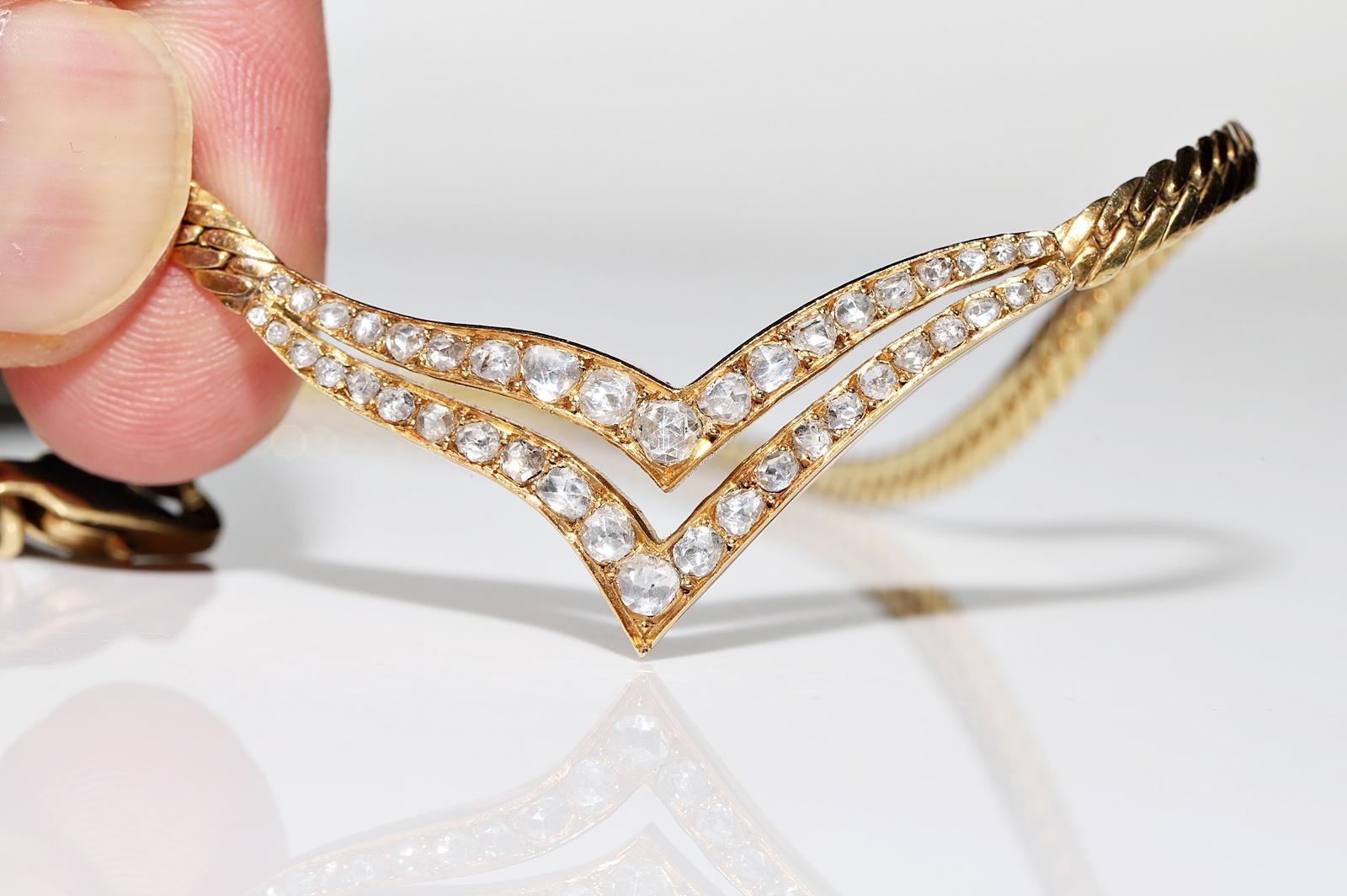 Vintage Circa 1980er Jahre 18k Gold Natürlicher Rosenschliff Diamant Dekorierte hübsche Halskette  im Angebot 8