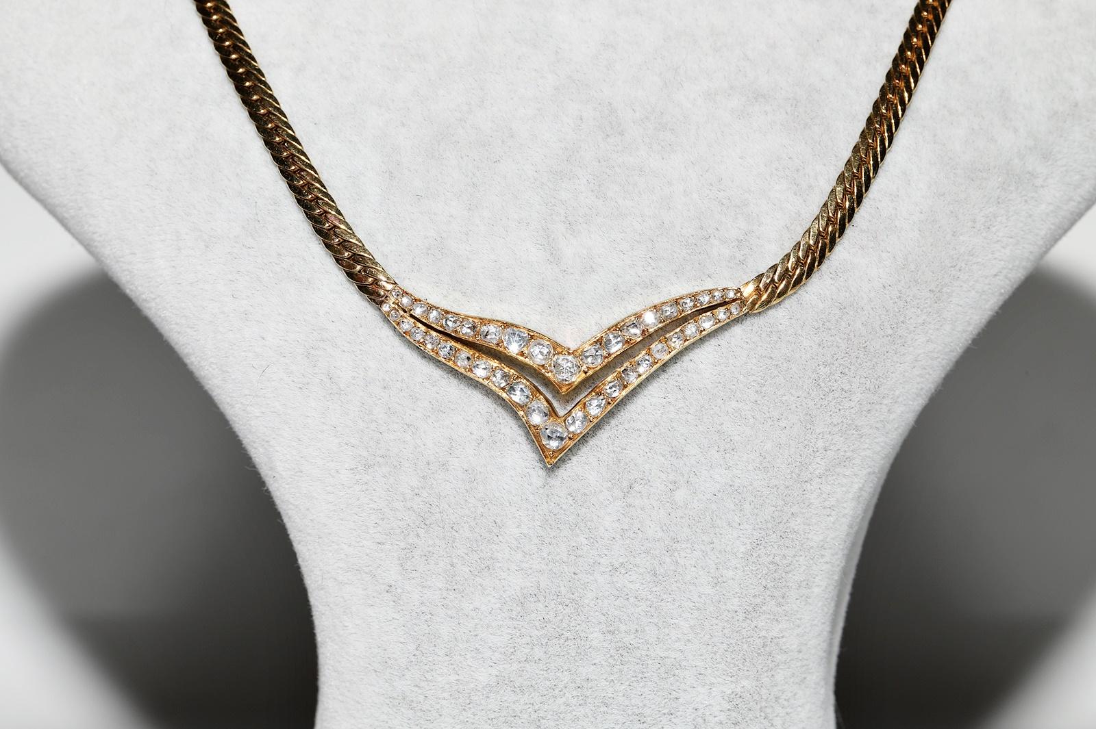 Vintage Circa 1980er Jahre 18k Gold Natürlicher Rosenschliff Diamant Dekorierte hübsche Halskette  (Retro) im Angebot