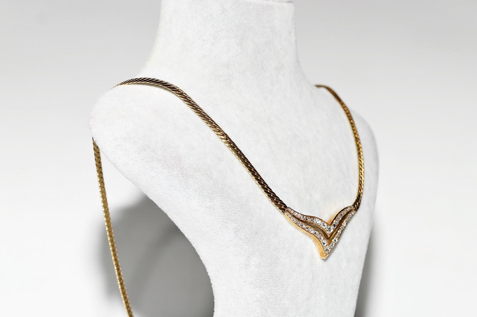 Vintage Circa 1980er Jahre 18k Gold Natürlicher Rosenschliff Diamant Dekorierte hübsche Halskette  im Zustand „Gut“ im Angebot in Fatih/İstanbul, 34