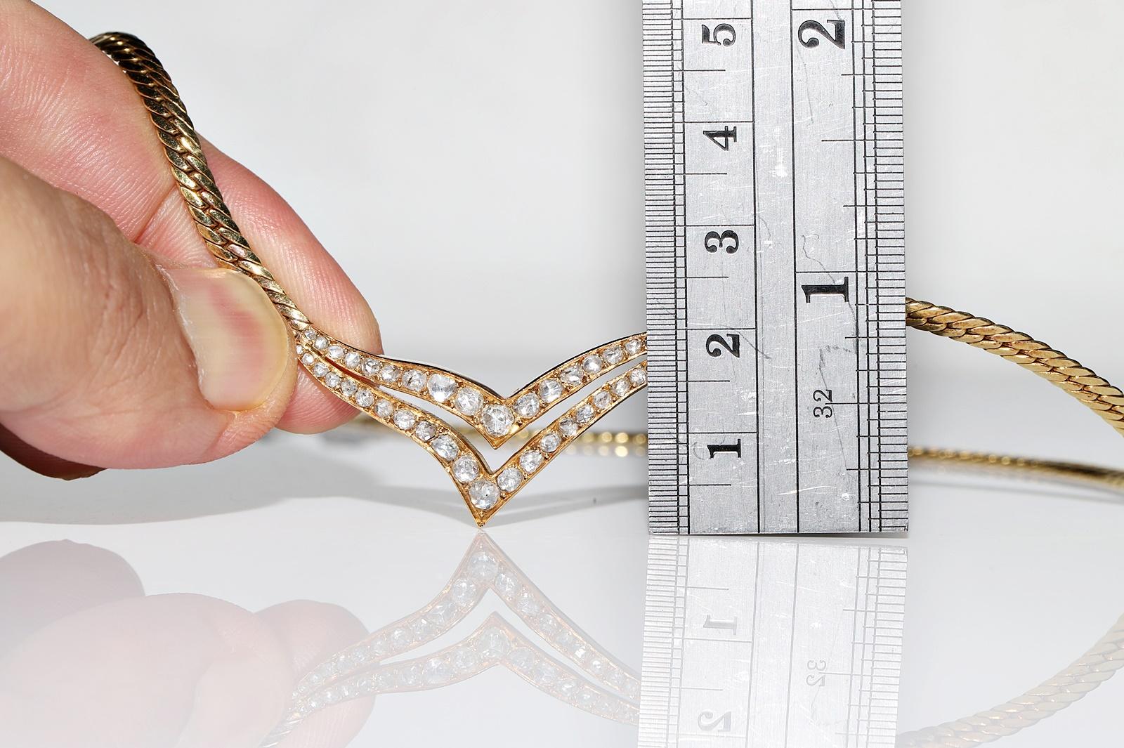 Vintage Circa 1980er Jahre 18k Gold Natürlicher Rosenschliff Diamant Dekorierte hübsche Halskette  Damen im Angebot