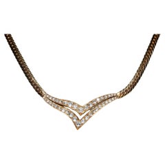 Joli collier vintage des années 1980 en or 18 carats décoré de diamants naturels taille rose 