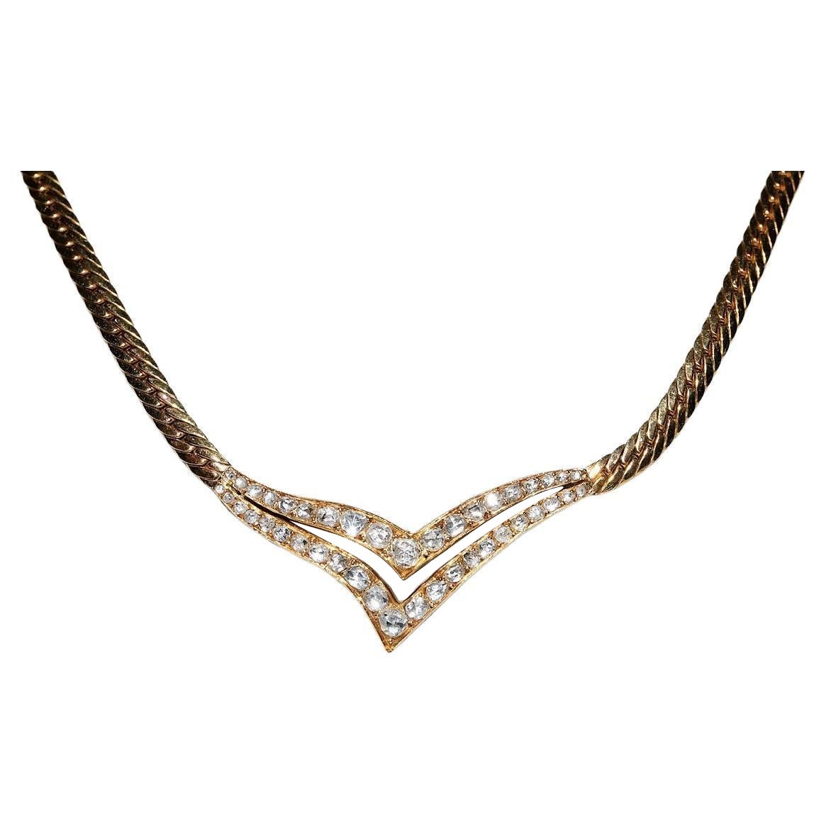 Collar Vintage Circa Década de 1980 de Oro de 18 quilates decorado con diamantes talla rosa natural