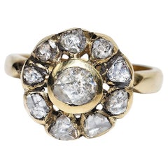 Vintage Circa 1980s 18k Gold Natural Rose Cut Diamond Decorated Ring