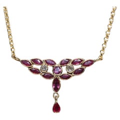 Vintage Circa 1980s 18k Gold Natural Ruby And Diamond Decorated Necklace 