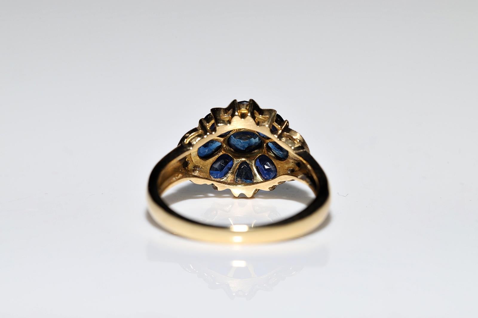 Dekorierter Vintage-Ring aus 18 Karat Gold mit natürlichem Saphir und Diamant, ca. 1980er Jahre im Angebot 4