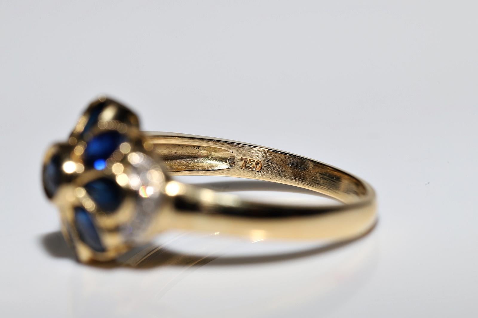Dekorierter Vintage-Ring aus 18 Karat Gold mit natürlichem Saphir und Diamant, ca. 1980er Jahre im Angebot 5
