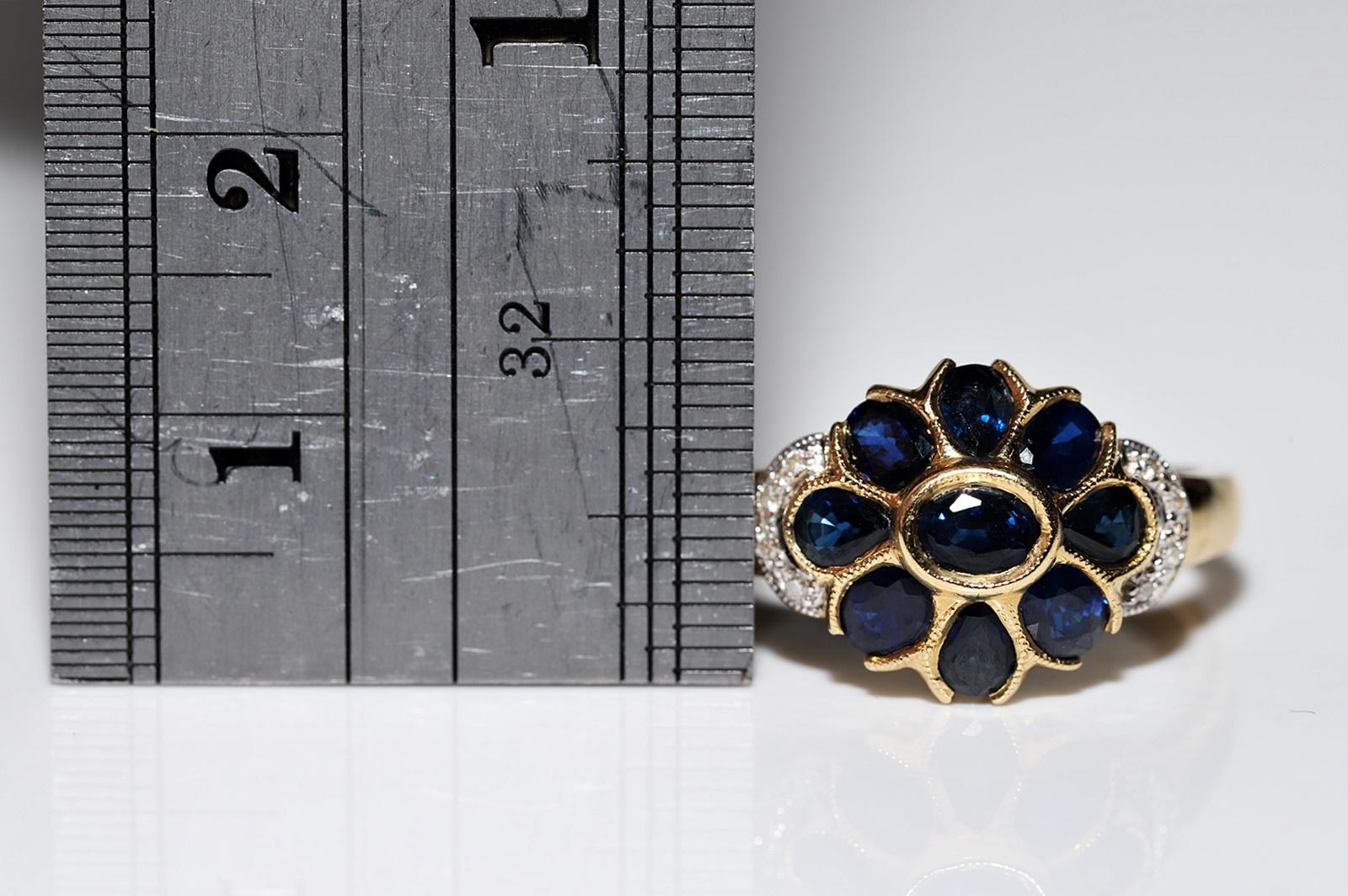 Dekorierter Vintage-Ring aus 18 Karat Gold mit natürlichem Saphir und Diamant, ca. 1980er Jahre im Angebot 6