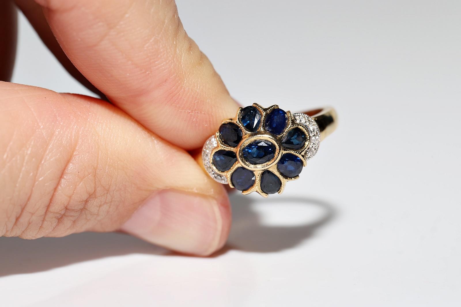 Dekorierter Vintage-Ring aus 18 Karat Gold mit natürlichem Saphir und Diamant, ca. 1980er Jahre im Angebot 8