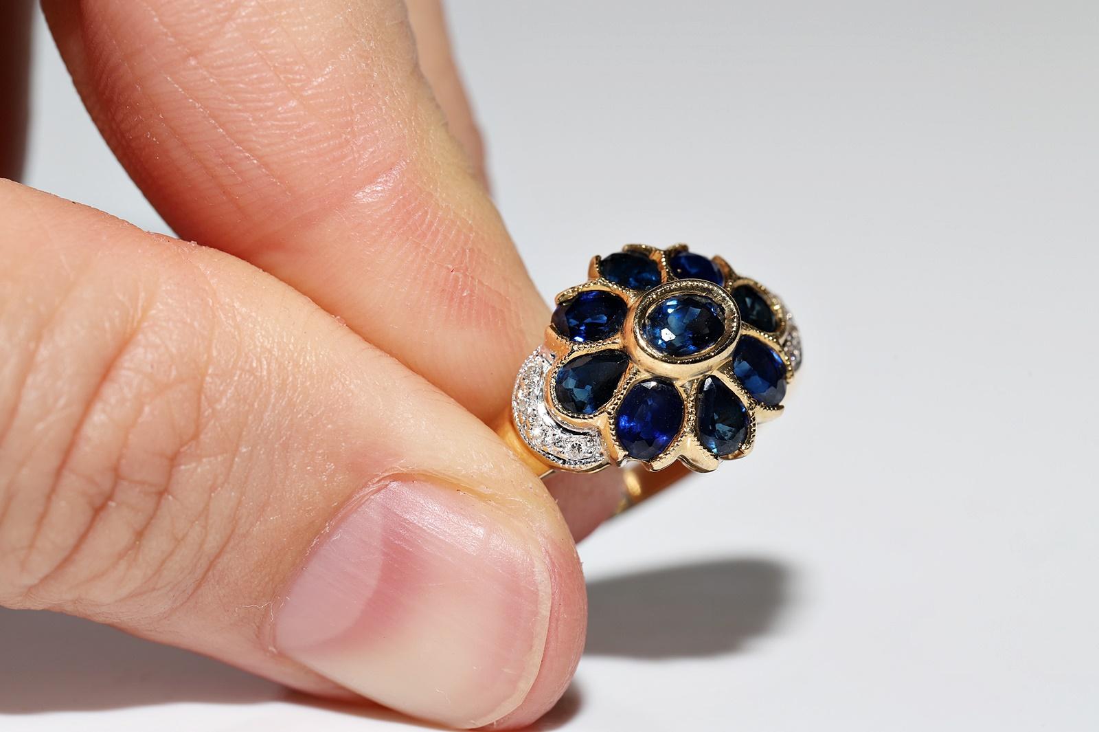 Dekorierter Vintage-Ring aus 18 Karat Gold mit natürlichem Saphir und Diamant, ca. 1980er Jahre im Angebot 9