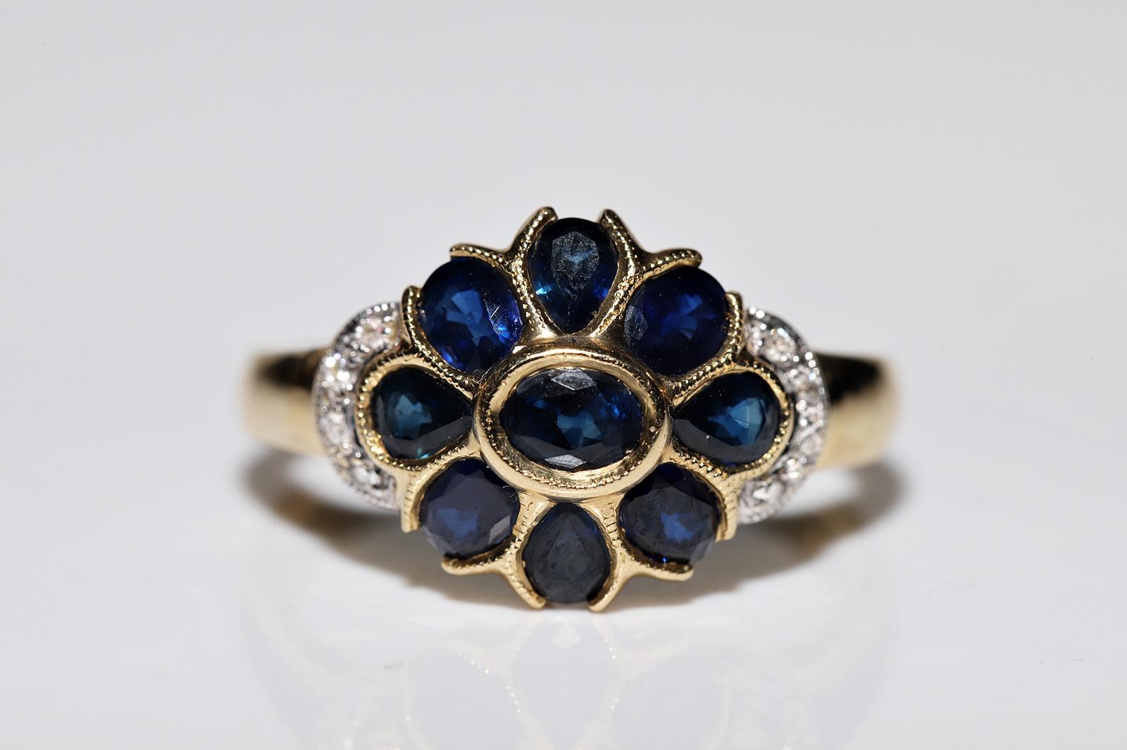 Dekorierter Vintage-Ring aus 18 Karat Gold mit natürlichem Saphir und Diamant, ca. 1980er Jahre im Angebot 1