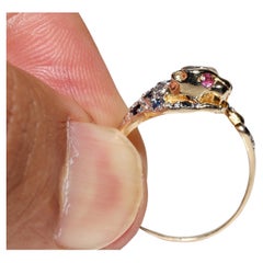 Vintage Circa 1980s 18k Gold Natural Sapphire And Ruby Tiger Ring