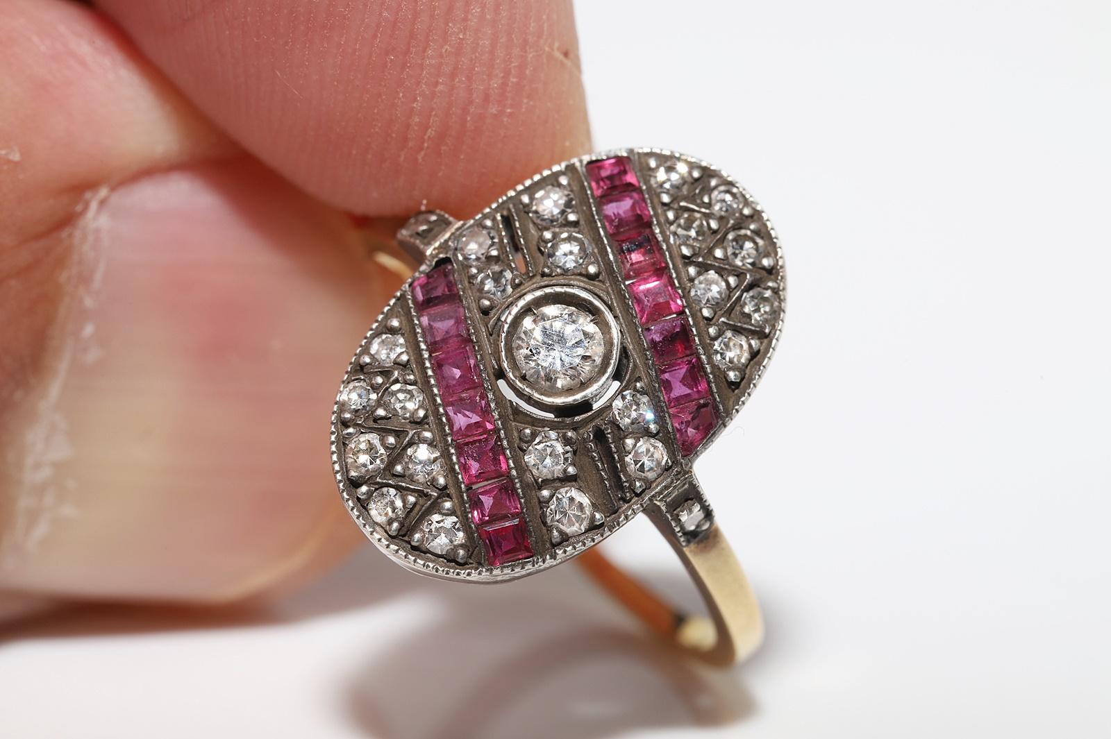 Vintage Circa 1980s 18k Gold Top Silver Natural Diamond And Caliber Ruby Ring For Sale 6