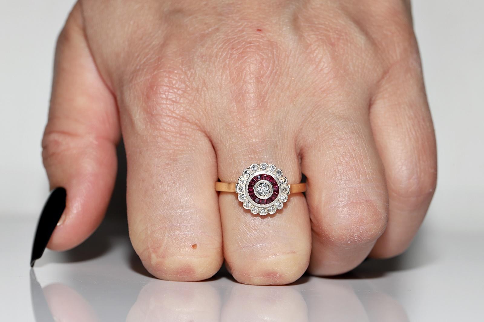 Vintage Circa 1980s 18k Gold Top Silver Natural Diamond And Caliber Ruby Ring For Sale 7