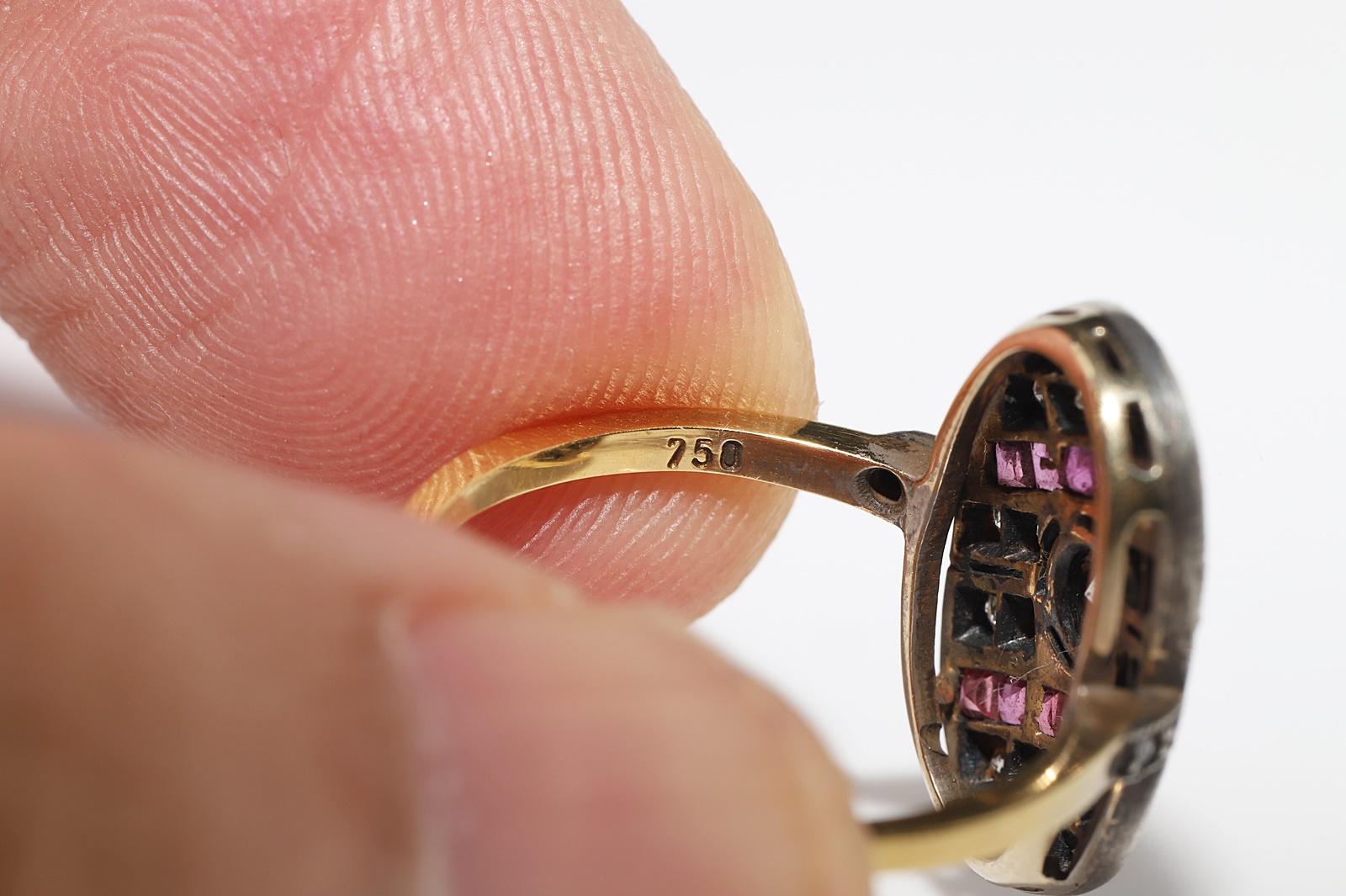 Vintage Circa 1980s 18k Gold Top Silver Natural Diamond And Caliber Ruby Ring For Sale 7
