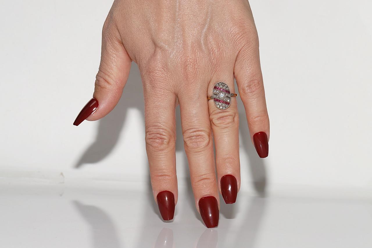 Vintage Circa 1980s 18k Gold Top Silver Natural Diamond And Caliber Ruby Ring For Sale 8