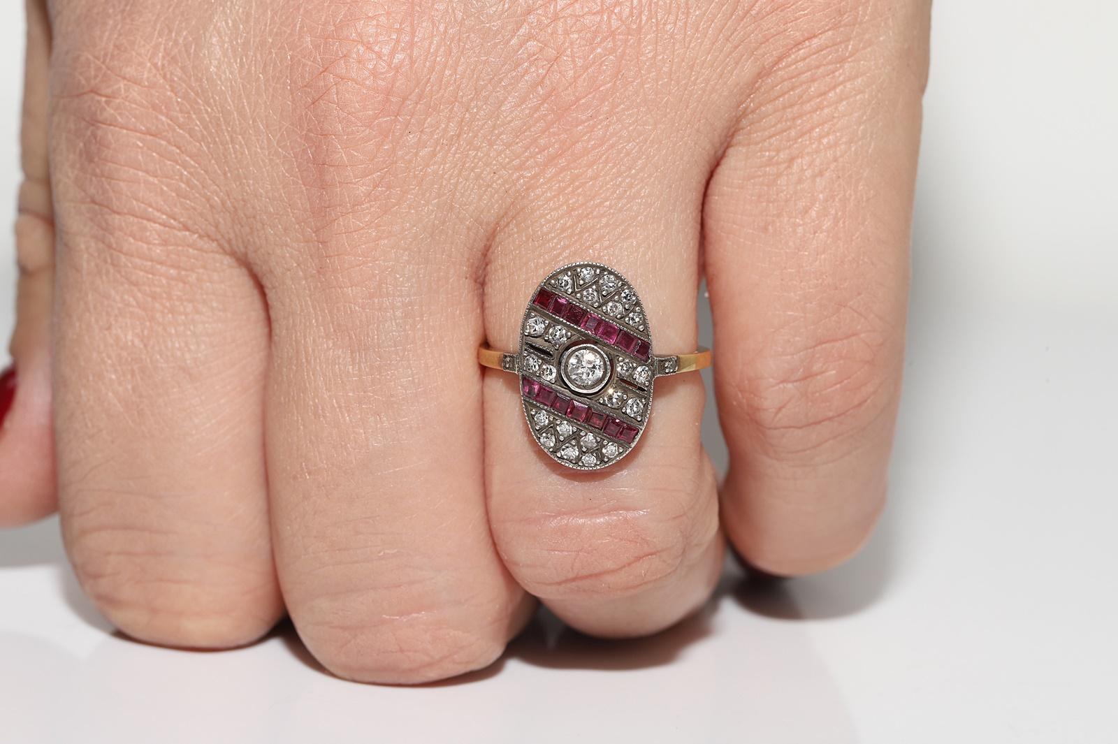 Vintage Circa 1980s 18k Gold Top Silver Natural Diamond And Caliber Ruby Ring For Sale 9