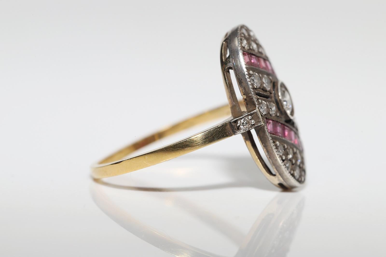 Vintage Circa 1980s 18k Gold Top Silver Natural Diamond And Caliber Ruby Ring For Sale 1