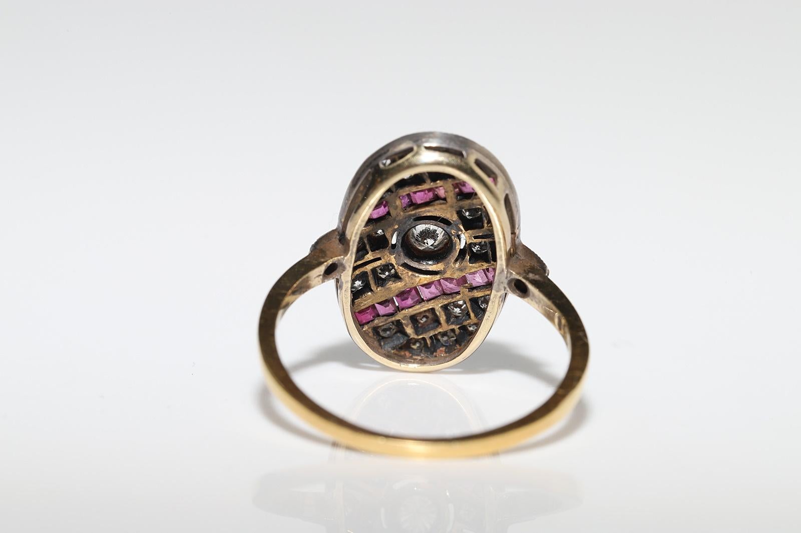 Vintage Circa 1980s 18k Gold Top Silver Natural Diamond And Caliber Ruby Ring For Sale 2