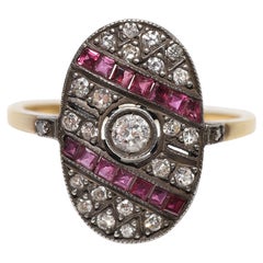 Bague vintage des années 1980, or 18 carats, argent, diamant naturel et rubis calibré