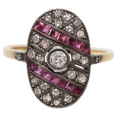 Bague vintage des années 1980, or 18 carats, argent, diamant naturel et rubis calibré