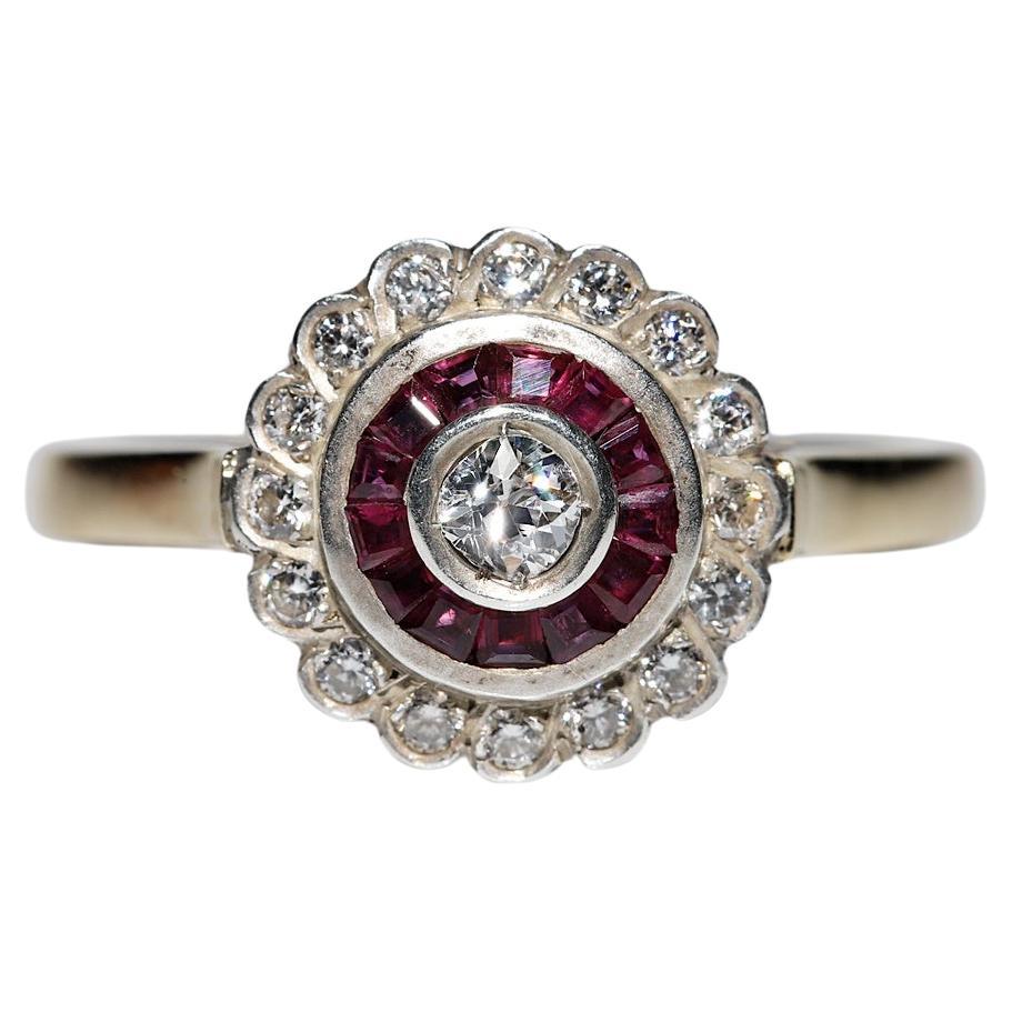Vintage Circa 1980s 18k Gold Top Silver Natural Diamond And Caliber Ruby Ring For Sale