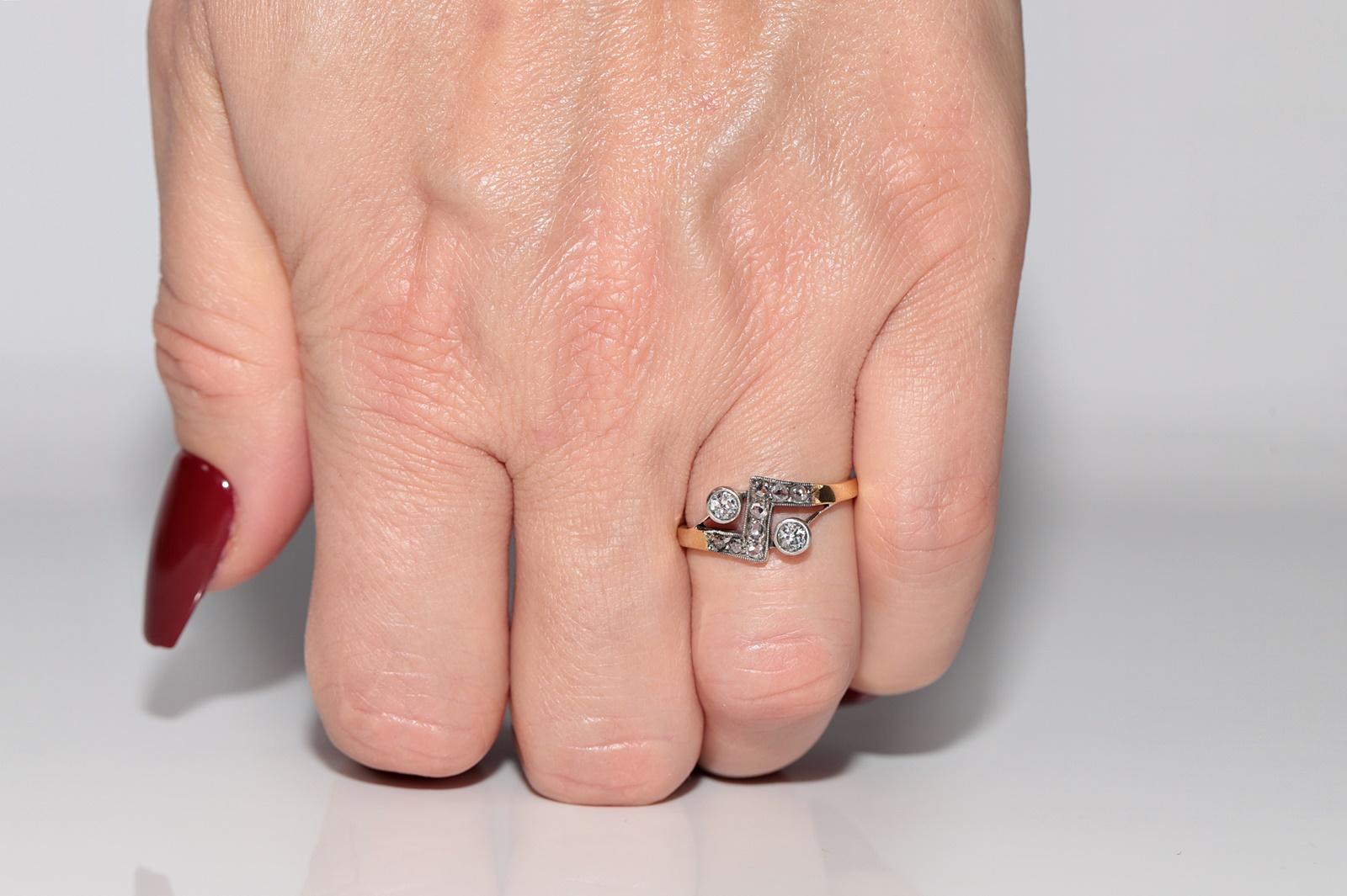 Vintage Circa 1980s 18k Gold Top Silver Natural Diamond Decorated Ring For Sale 8