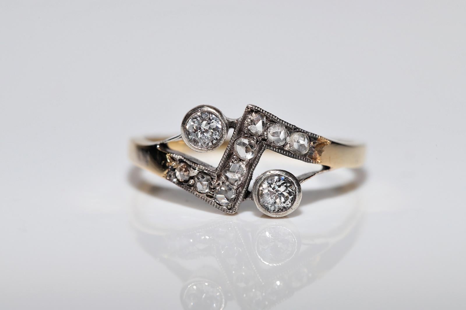 Rose Cut Vintage Circa 1980s 18k Gold Top Silver Natural Diamond Decorated Ring For Sale