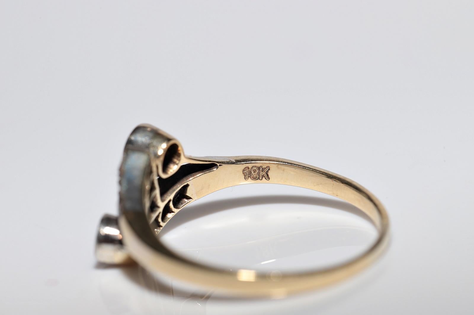 Vintage Circa 1980s 18k Gold Top Silver Natural Diamond Decorated Ring For Sale 1
