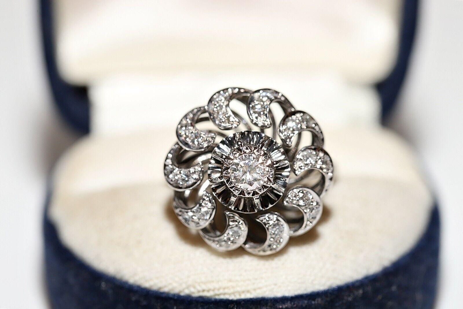 Vintage Circa 1980s 18k White Gold Natural Diamond Decorated Strong Ring For Sale 7