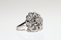 Anillo Fuerte Vintage Circa 1980s Oro Blanco 18k Decorado con Diamantes Naturales