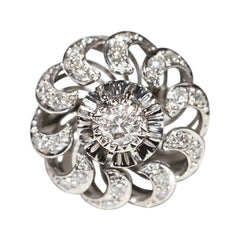 Anello forte decorato con diamanti naturali in oro bianco 18 carati, CIRCA GLI ANNI 80
