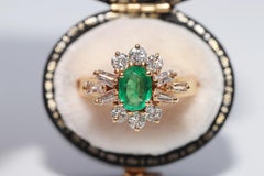 Vintage Circa 1980s 21k Gold Natural Diamond And Emerald Decorated Ring