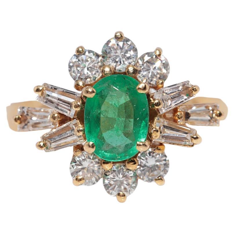 Vintage Circa 1980s 21k Gold Natural Diamond And Emerald Decorated Ring
