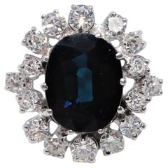 Vintage Circa 1980s 5k Gold Natural Diamond And Oval Cut Sapphire Ring
