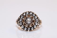 Vintage Circa 1980s 8k Gold Natural Rose Cut Diamond Decorated Ring