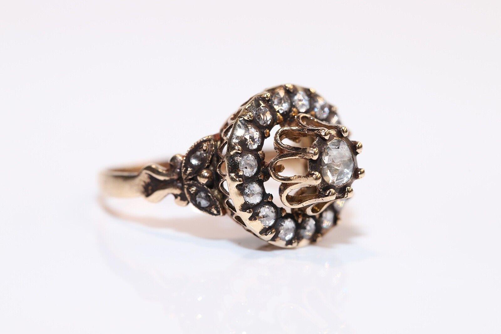 Vintage Circa 1980s 8k Gold Natural Rose Cut Diamond Decorated Ring In Good Condition For Sale In Fatih/İstanbul, 34