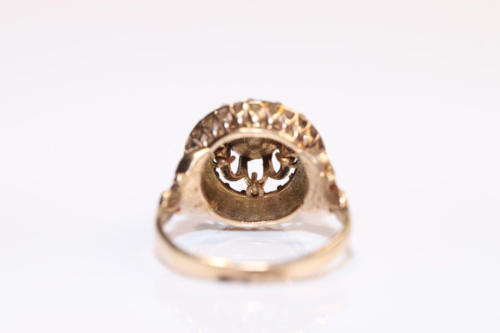 Vintage Circa 1980s 8k Gold Natural Rose Cut Diamond Decorated Ring For Sale 2