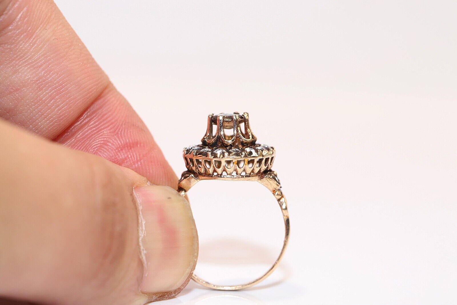 Vintage Circa 1980s 8k Gold Natural Rose Cut Diamond Decorated Ring For Sale 3