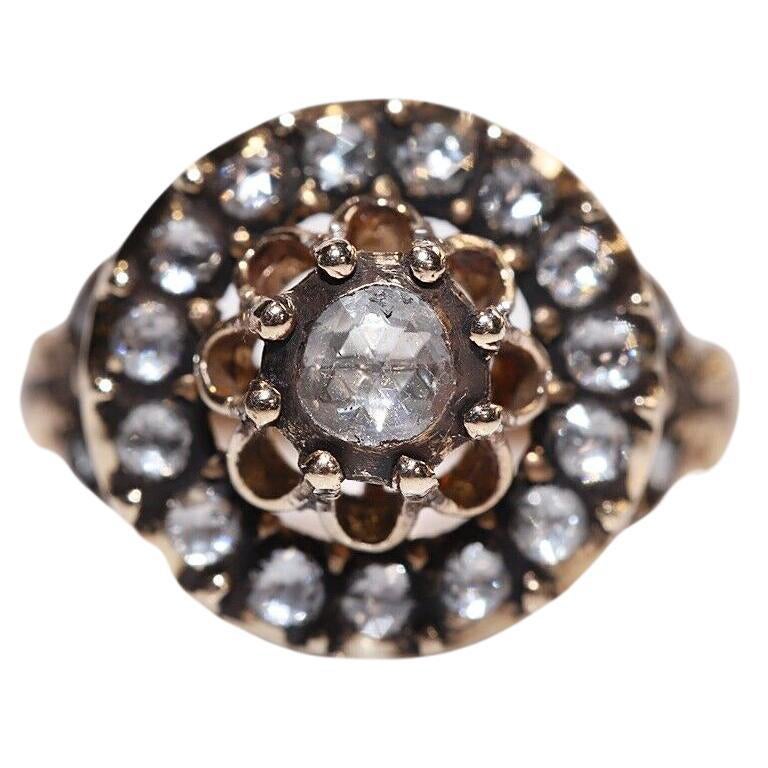 Anello decorato con diamanti naturali taglio rosa in oro 8k, vintage, circa anni
80